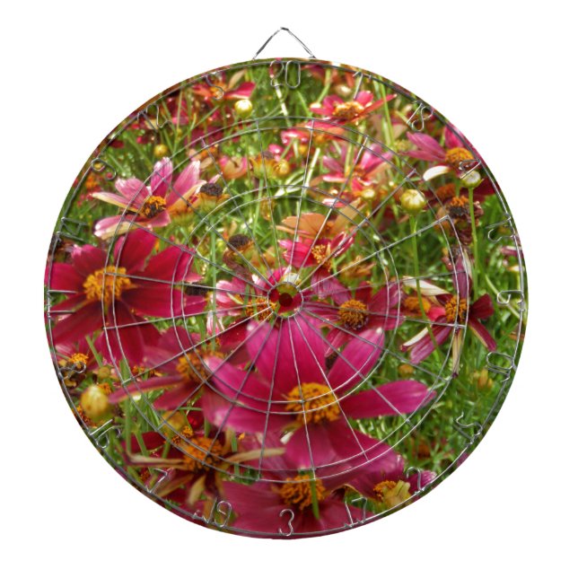 Bright Hot Pink and Yellow Daisy flowers Dart Board (Front)