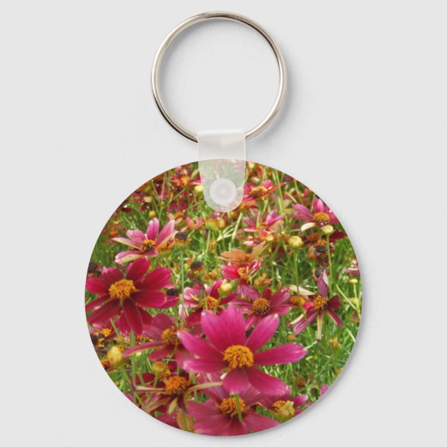 Bright Hot Pink and Yellow Daisy flowers Keychain (Front)