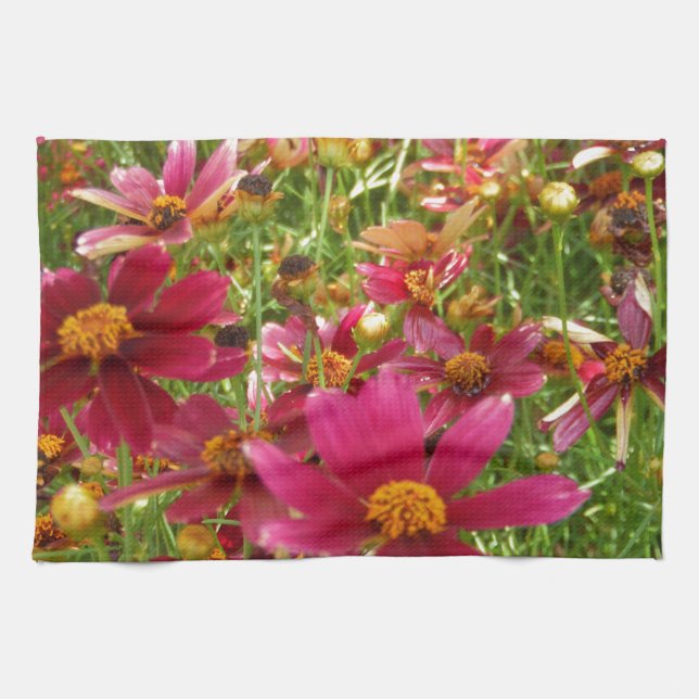 Bright Hot Pink and Yellow Daisy flowers Kitchen Towel (Horizontal)