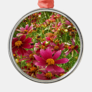 Bright Hot Pink and Yellow Daisy flowers Metal Ornament
