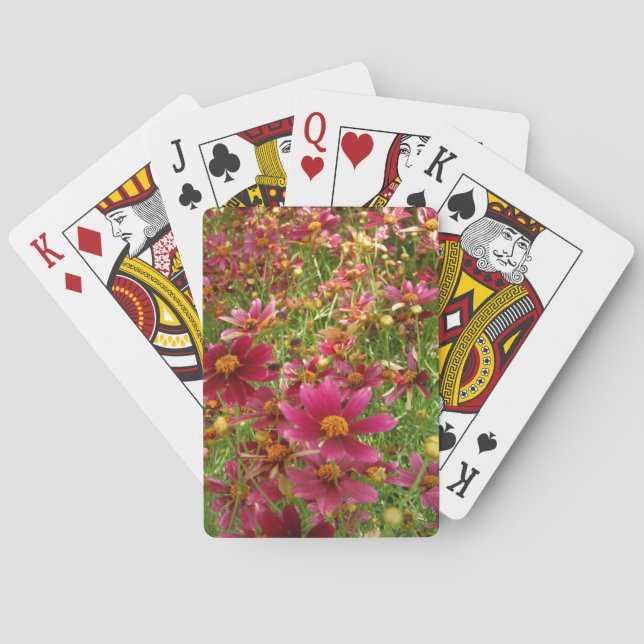 Bright Hot Pink and Yellow Daisy flowers Poker Cards (Back)