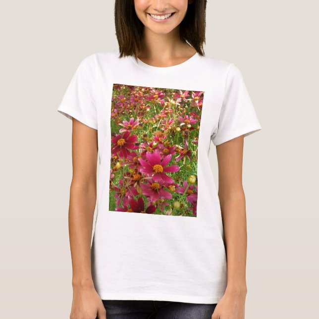 Bright Hot Pink and Yellow Daisy flowers T-Shirt (Front)
