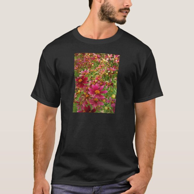 Bright Hot Pink and Yellow Daisy flowers T-Shirt (Front)