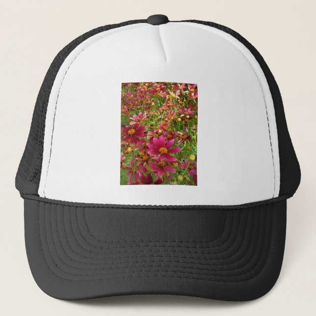 Bright Hot Pink and Yellow Daisy flowers Trucker Hat (Front)