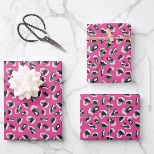 Bright Hot Pink Animal Leopard Print Pattern Wrapping Paper Sheets