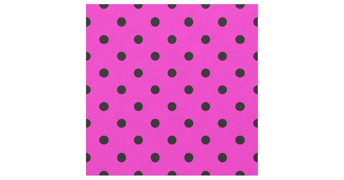 Bright Hot Pink Black Spotty Polka Dot Pattern Fabric | Zazzle