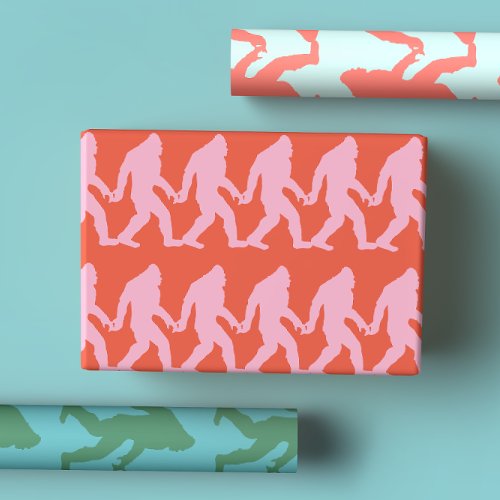Bright Hot Pink Coral Turquoise Bigfoot  Wrapping Paper Sheets