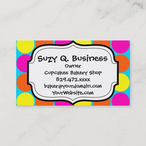 Bright Hot Pink Orange Yellow Polka Dots Pattern Business Card