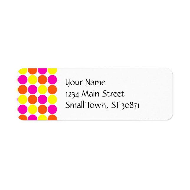 Bright Hot Pink Orange Yellow Polka Dots Pattern Label (Front)