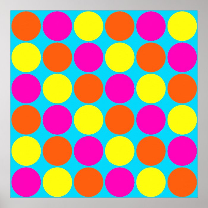 Bright Hot Pink Orange Yellow Polka Dots Pattern Posters