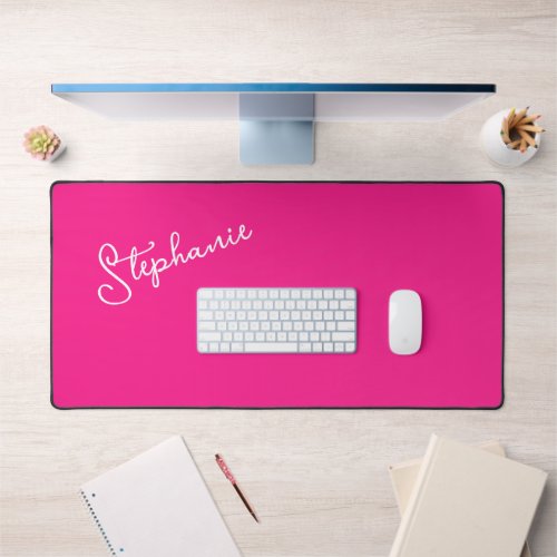 Bright Hot Pink Personalized Script Name Stylish  Desk Mat