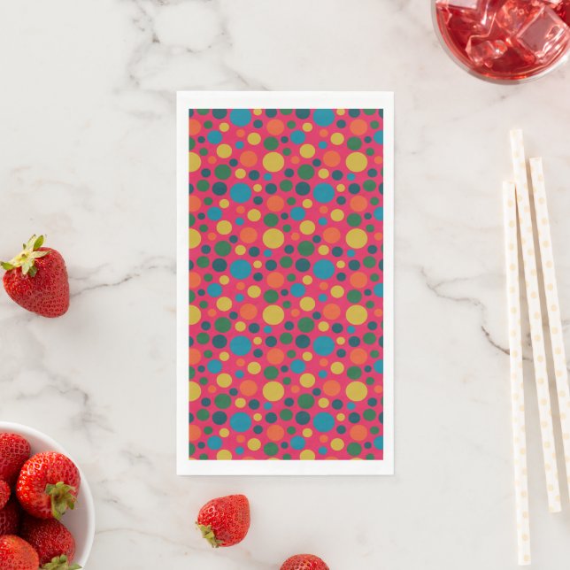 Bright hot pink polka dot pattern paper guest towels (Insitu)