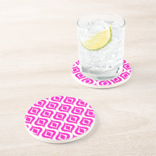 Bright Hot Pink Retro Chic Ikat Drops Pattern Drink Coaster