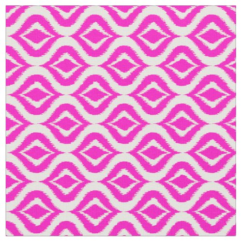 Bright Hot Pink Retro Chic Ikat Drops Pattern Fabric