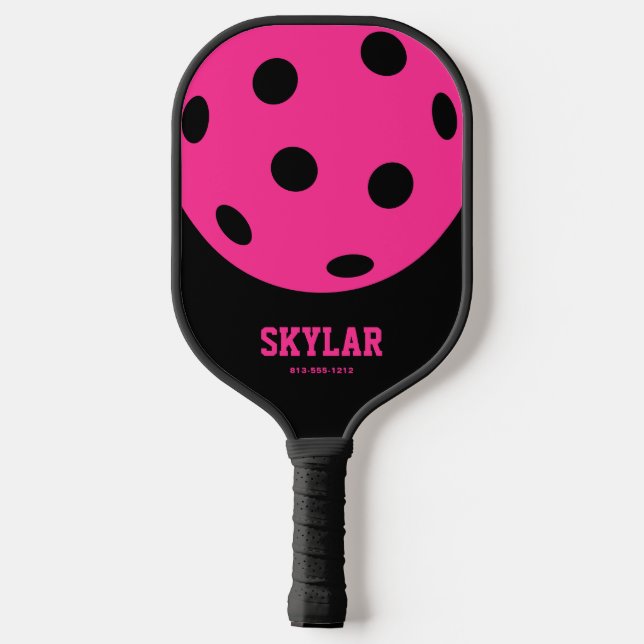 Bright Hot Pink Sporty Custom Pickleball Paddle (Back)