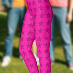 Bright Hot Pink Star Pattern Leggings