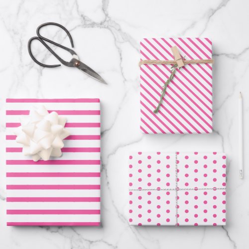 Bright Hot Summer Pink Stripes On Crisp White Wrapping Paper Sheets