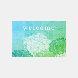 Bright Hydrangea Blooms Outdoor Welcome Rug