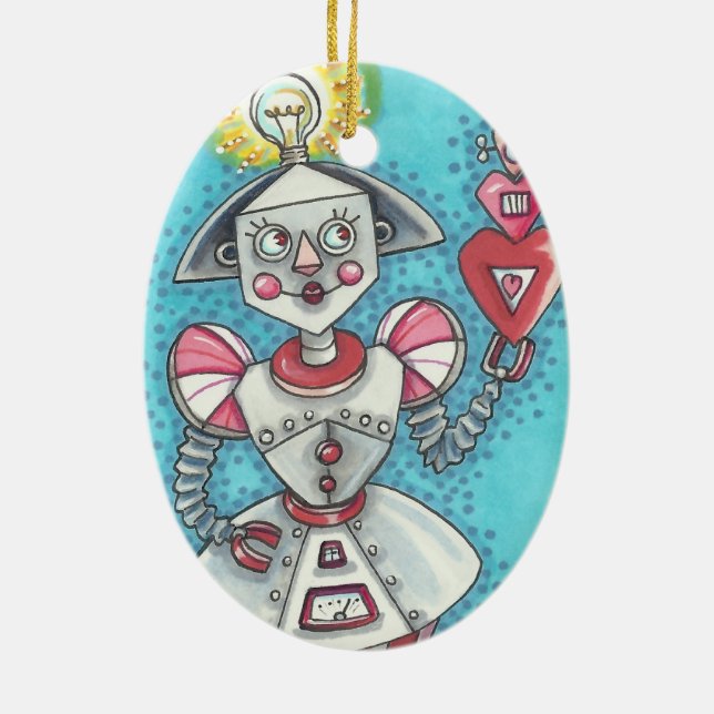 BRIGHT IDEA GIRL ROBOT ORNAMENT Oval (Back)
