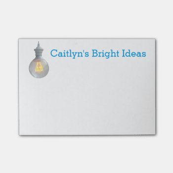 Bright Ideas Lightbulb | Custom Name Template Post-it Notes by clever_bits at Zazzle