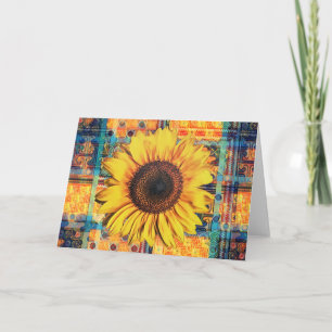 Bright Illustrated Sunflower on Funky Vintage Art Card