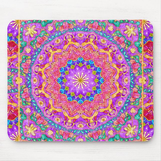 Bright India Watercolor Mandala Mousepad (Front)