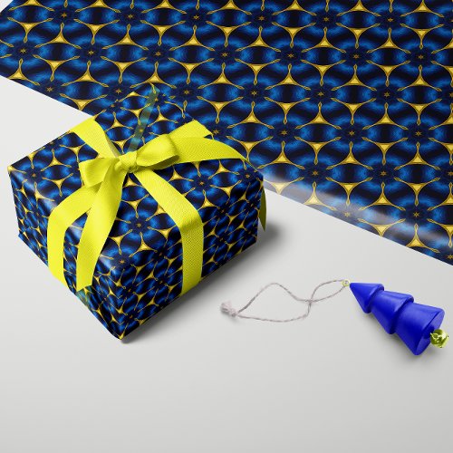  Bright Indigo Blue and Gold Wrapping Paper