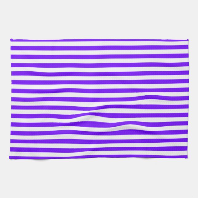 Bright Indigo, Violet, Purple & White Stripes Kitchen Towel (Horizontal)