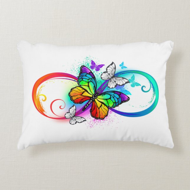 Bright infinity with rainbow butterfly accent pillow (Front)
