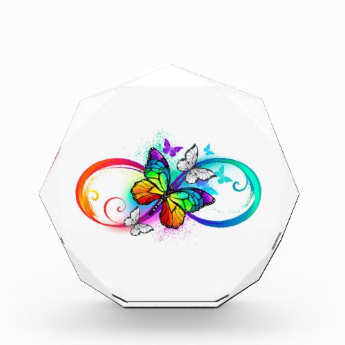 Bright infinity with rainbow butterfly  acrylic award