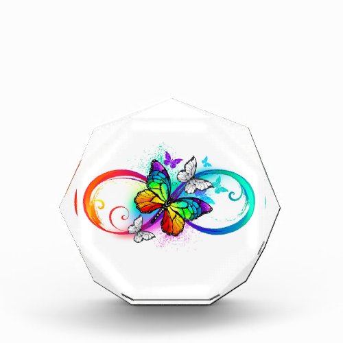 Bright infinity with rainbow butterfly acrylic award