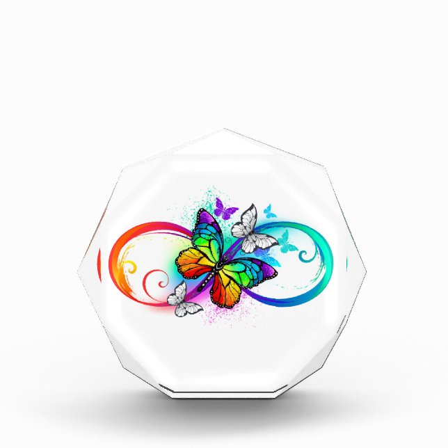 Bright infinity with rainbow butterfly acrylic award (Front)