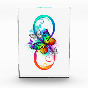 Bright infinity with rainbow butterfly acrylic award