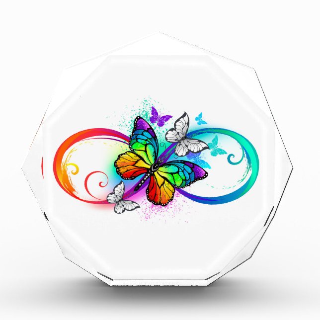 Bright infinity with rainbow butterfly acrylic award (Front)