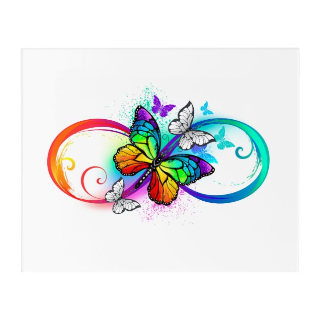 Bright infinity with rainbow butterfly acrylic print (Front)