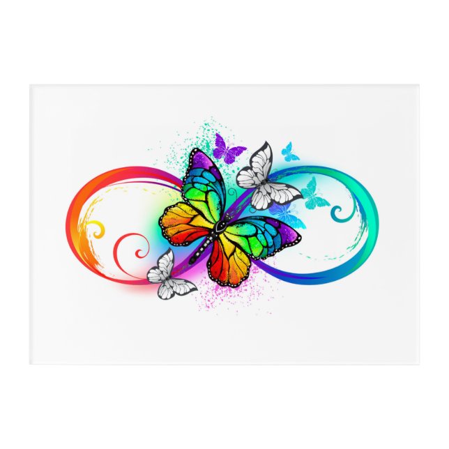 Bright infinity with rainbow butterfly acrylic print (Front)