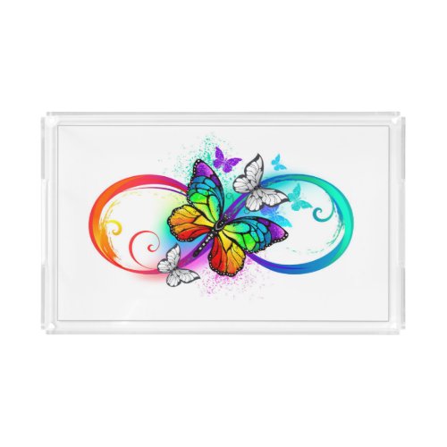 Bright infinity with rainbow butterfly acrylic tray