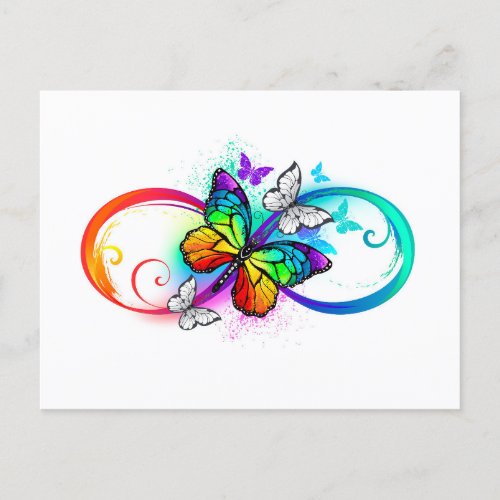 Bright infinity with rainbow butterfly announcement postcard