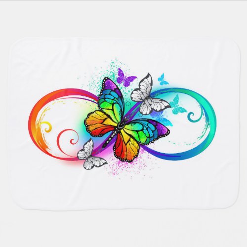 Bright infinity with rainbow butterfly baby blanket