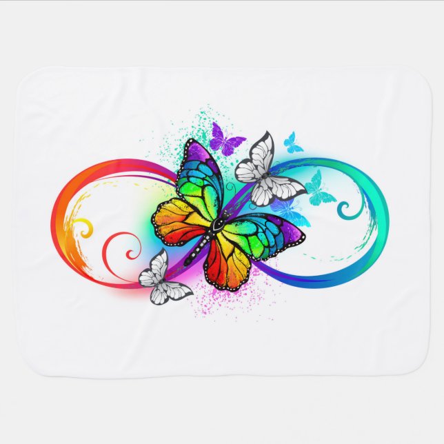Bright infinity with rainbow butterfly baby blanket (Horizontal)