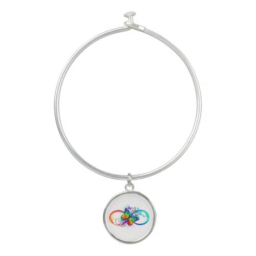 Bright infinity with rainbow butterfly  bangle bracelet