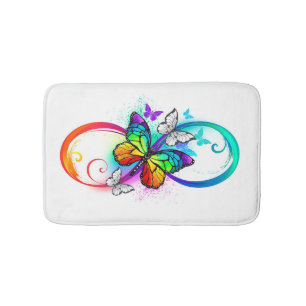 Bright infinity with rainbow butterfly bath mat