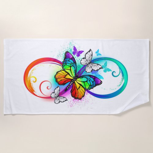 Bright infinity with rainbow butterfly beach towel
