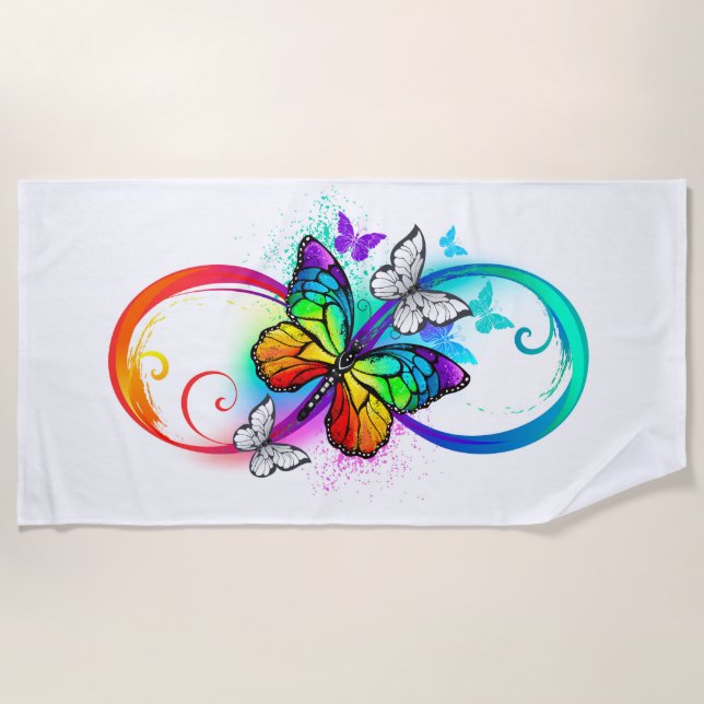Bright infinity with rainbow butterfly beach towel (Front)