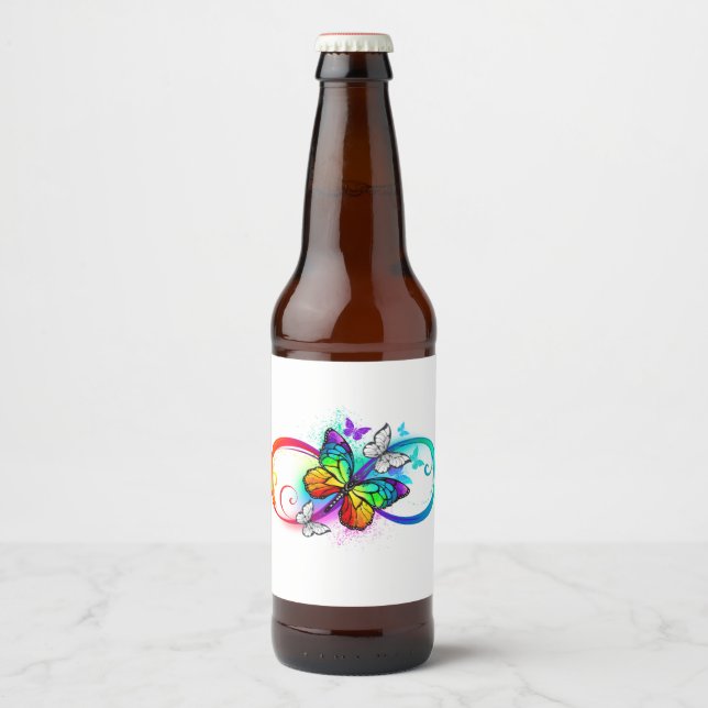 Bright infinity with rainbow butterfly beer bottle label (Front)