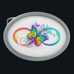 Bright infinity with rainbow butterfly belt buckle<br><div class="desc">Multicolor, bright, symbol of infinity with rainbow, detailed butterfly monarch. Rainbow butterfly. Rainbow infinity.</div>