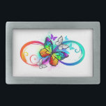 Bright infinity with rainbow butterfly  belt buckle<br><div class="desc">Multicolor,  bright,  symbol of infinity with rainbow,  detailed butterfly monarch. Rainbow butterfly. Rainbow infinity.</div>
