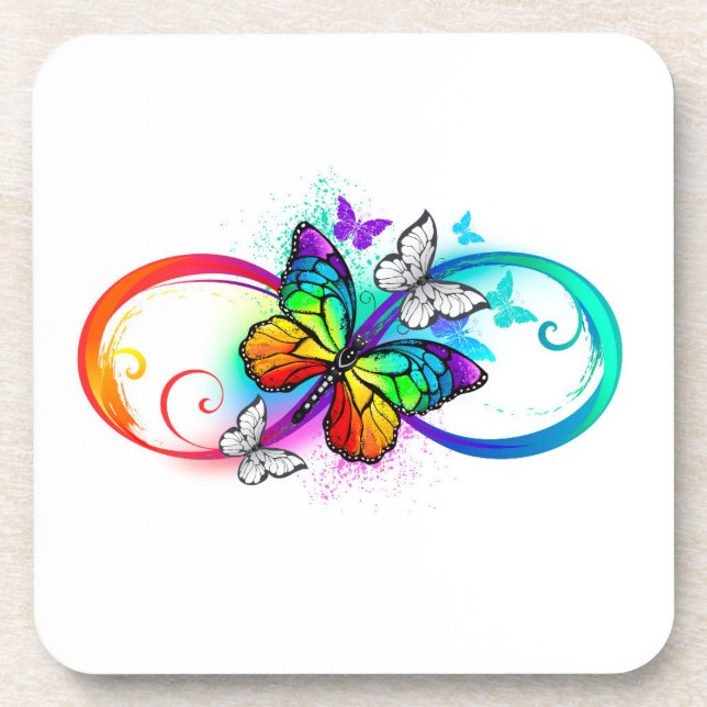 Bright infinity with rainbow butterfly beverage coaster (Front)