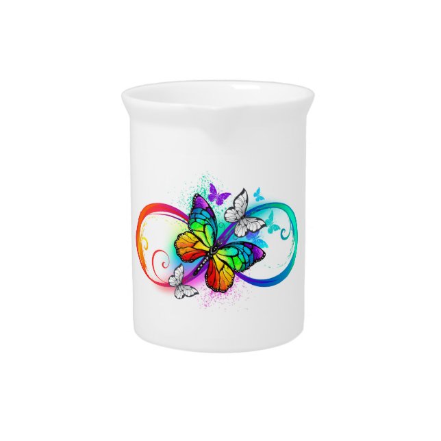 Bright infinity with rainbow butterfly beverage pitcher (Front)