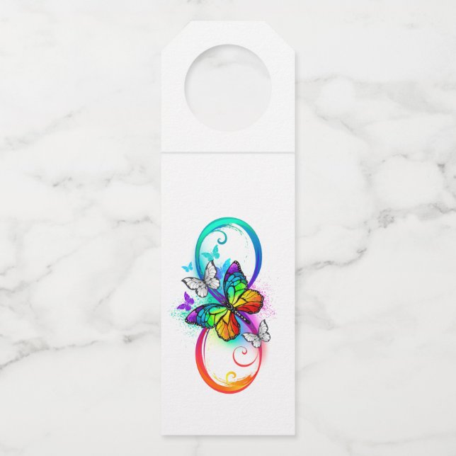 Bright infinity with rainbow butterfly bottle hanger tag (Front)